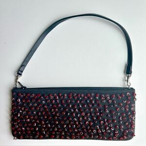 EUC Vintage 1990s BCBG Max Azria Black Leather Beaded Clutch Purse BCBGMaxAzria